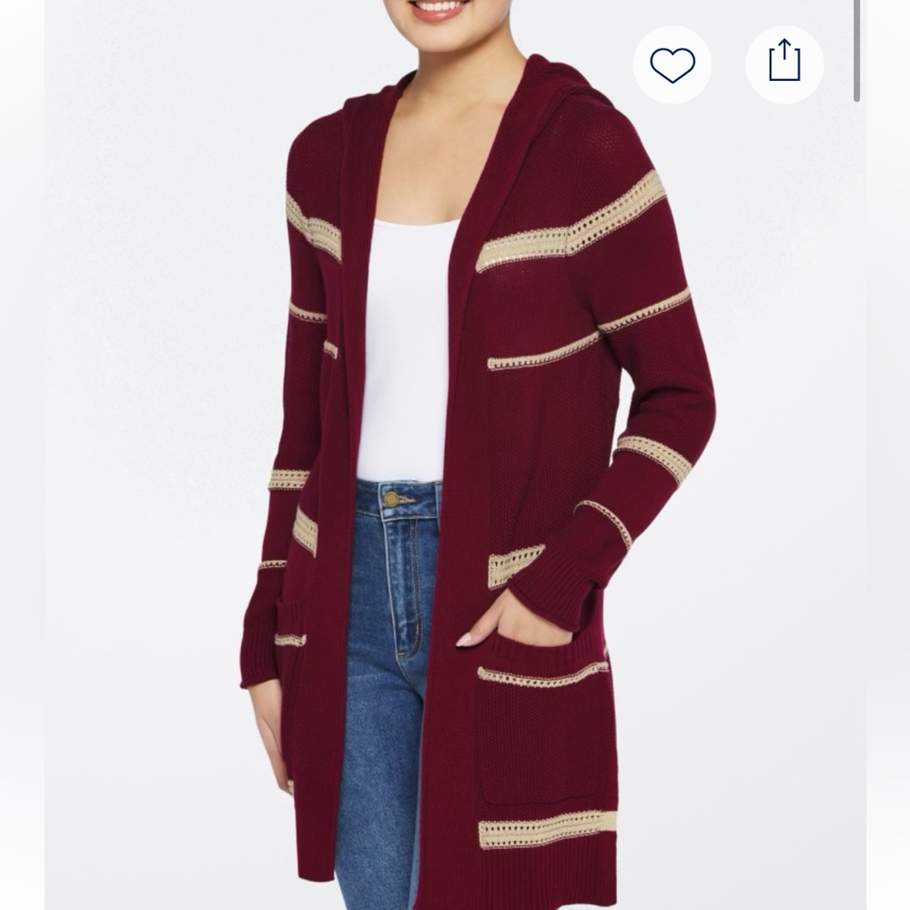 Stylish Burgundy and Gold Women's Cardigan